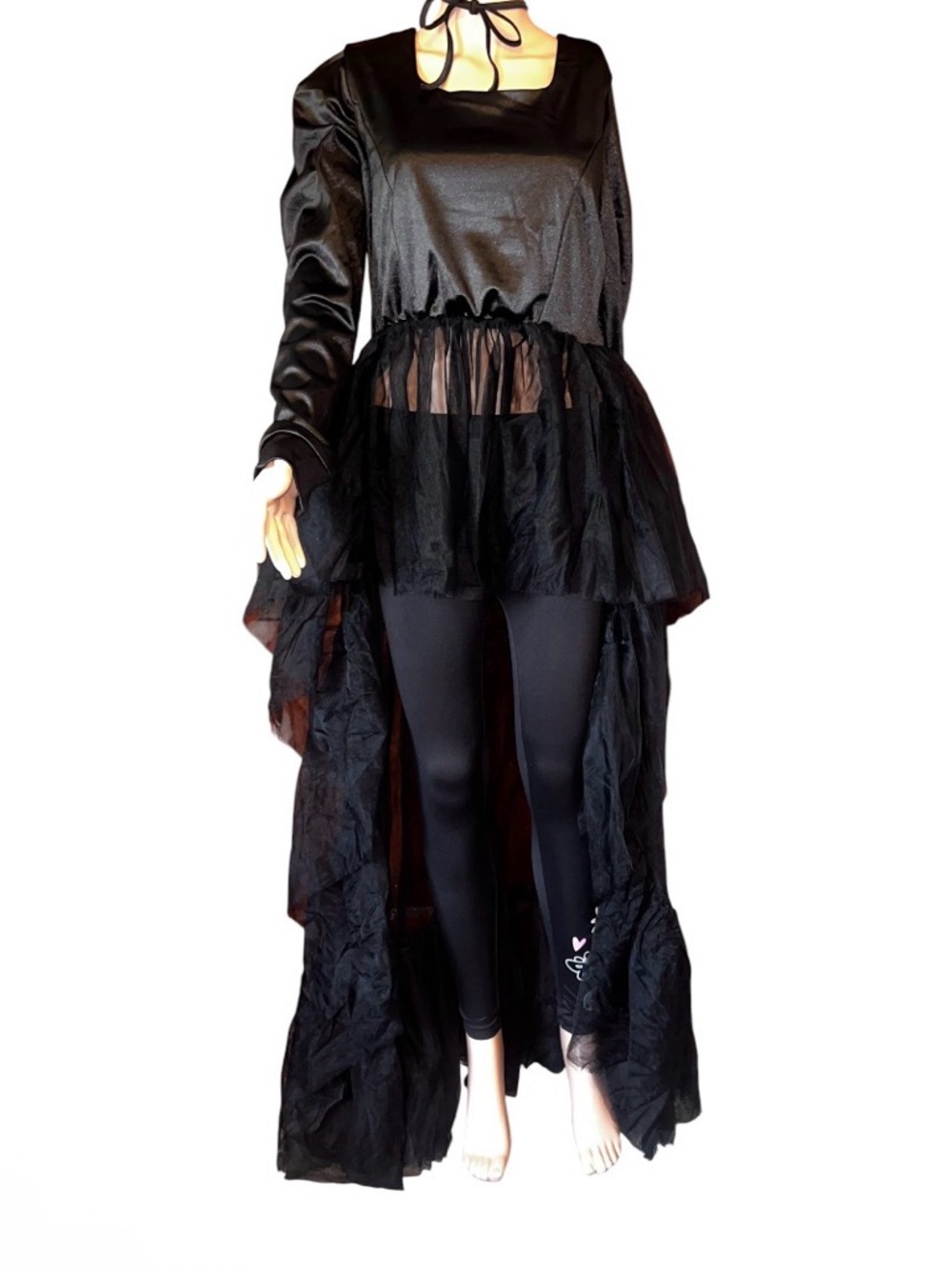 Black Hi-Low Satin and Tulle Women's Hi-Low Blouse/ Dress